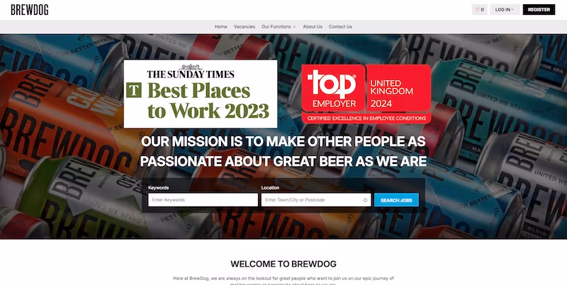 Screenshot of the official career page of BrewDog