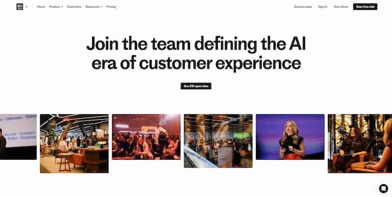 Screenshot of the official career page of Intercom