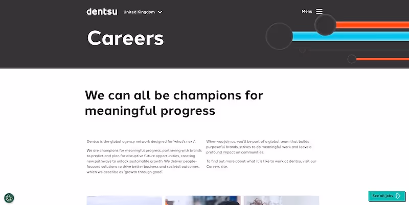 Screenshot of the official career page of Dentsu Group