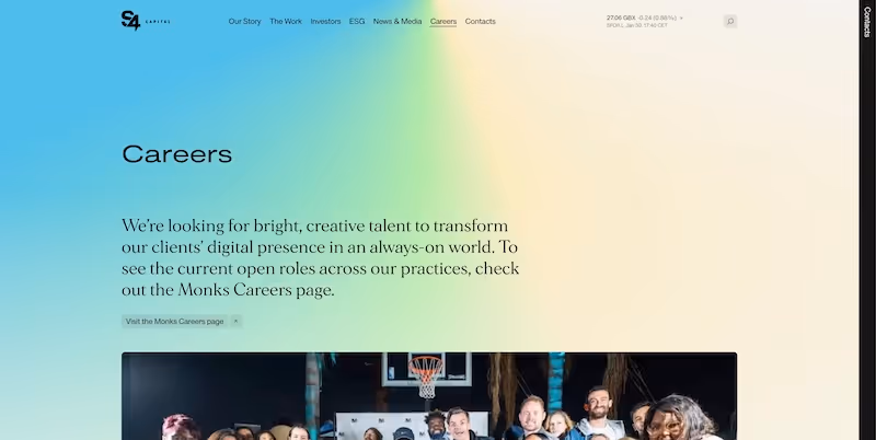 Screenshot of the official career page of S4Capital