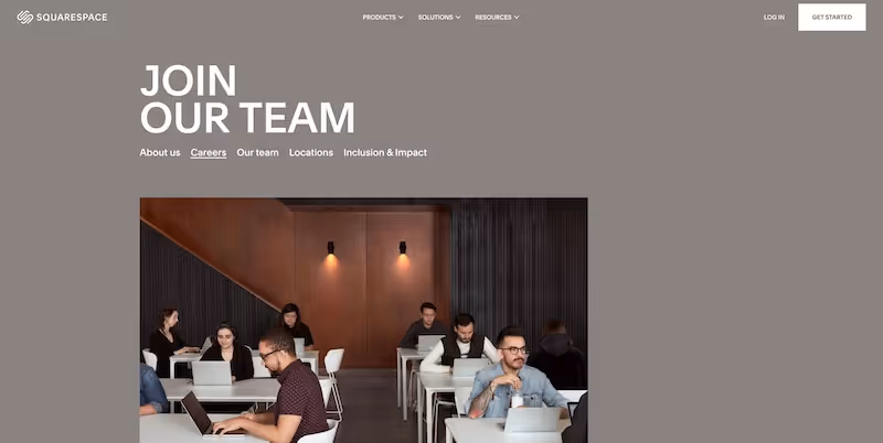 Screenshot of the official career page of Squarespace