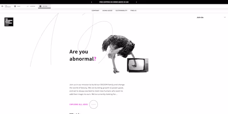 Screenshot of the official career page of Deciem