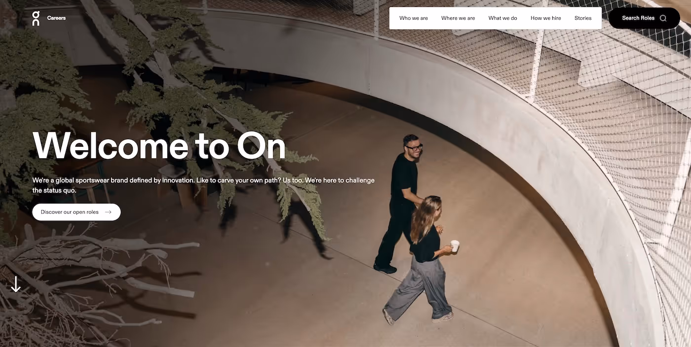 Screenshot of the official career page of On (On Running)