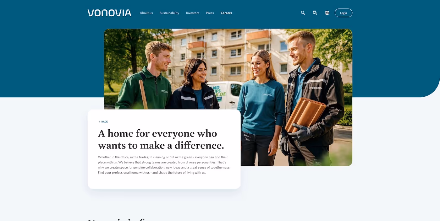 Screenshot of the official career page of Vonovia