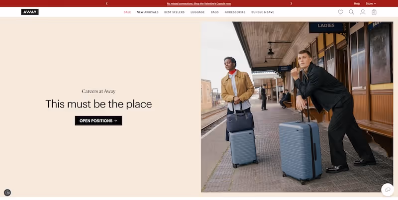 Screenshot of the official career page of Away