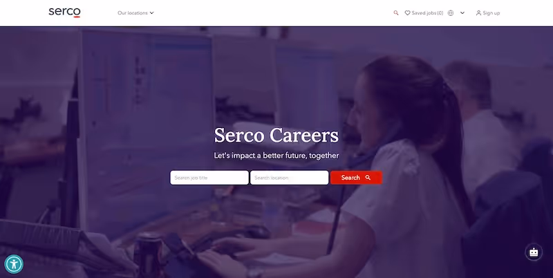 Screenshot of the official career page of Serco