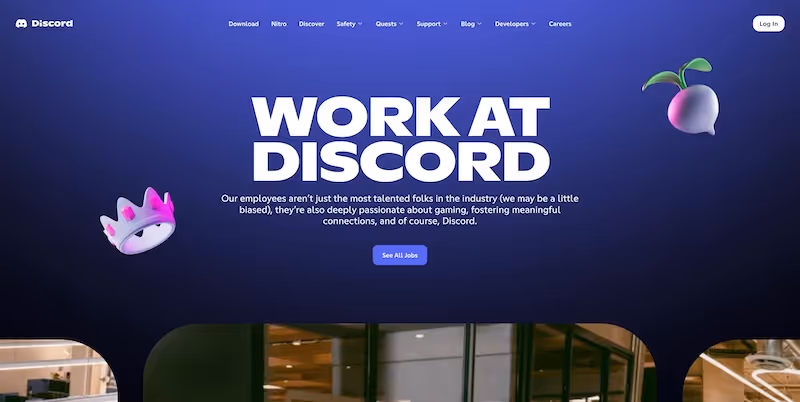 Screenshot of the official career page of Discord