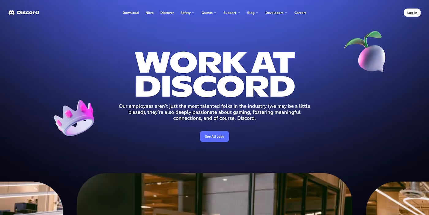 Screenshot of the official career page of Discord