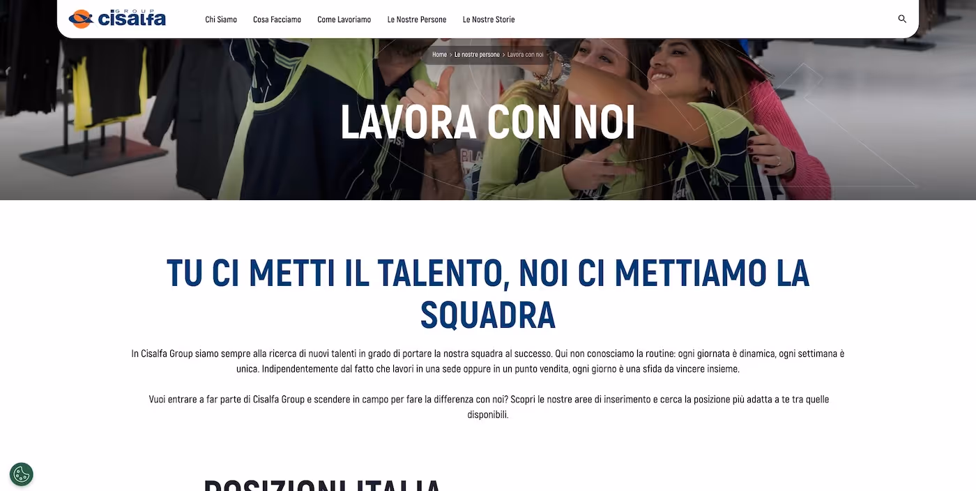 Screenshot of the official career page of Cisalfa