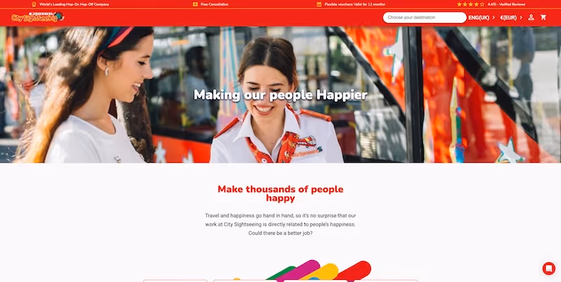 Screenshot of the official career page of City Sightseeing