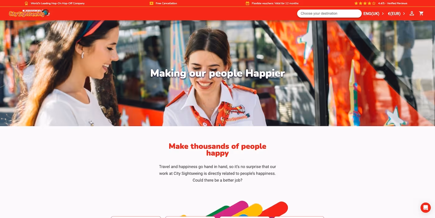 Screenshot of the official career page of City Sightseeing
