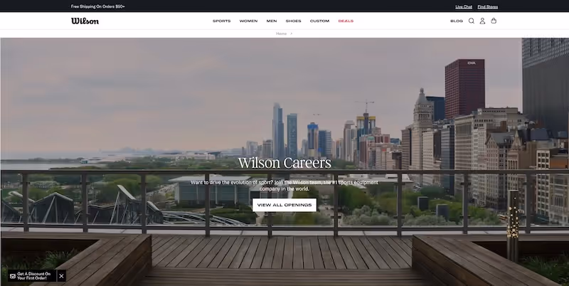 Screenshot of the official career page of Wilson Sporting Goods