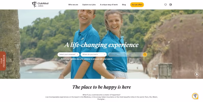 Screenshot of the official career page of Club Med