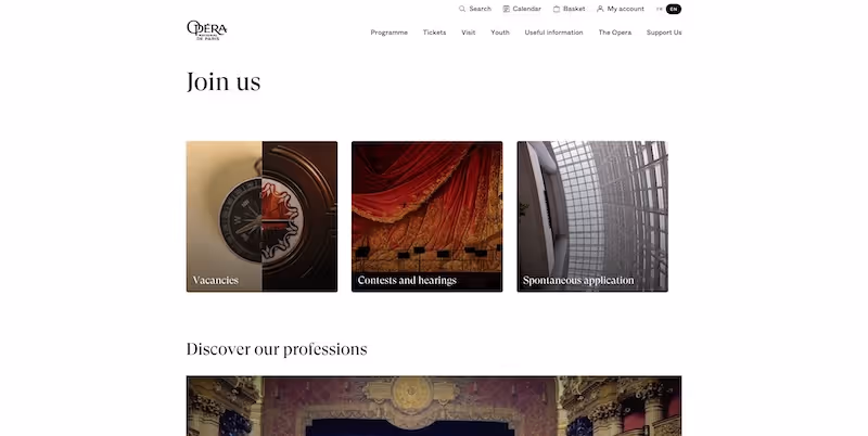 Screenshot of the official career page of Opéra national de Paris