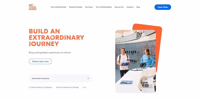 Screenshot of the official career page of GetYourGuide