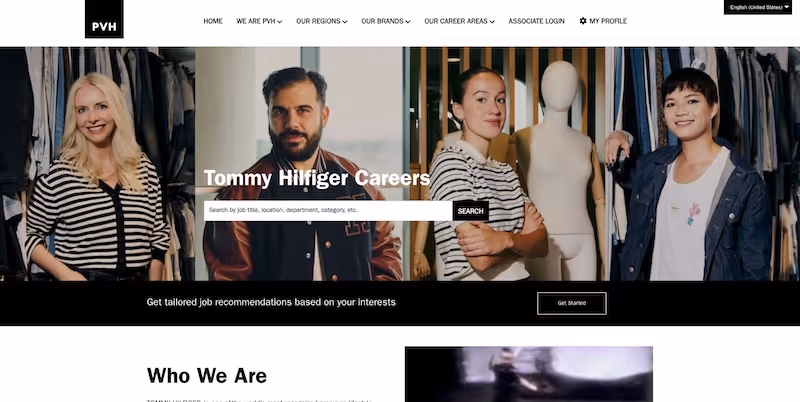 Screenshot of the official career page of Tommy Hilfiger