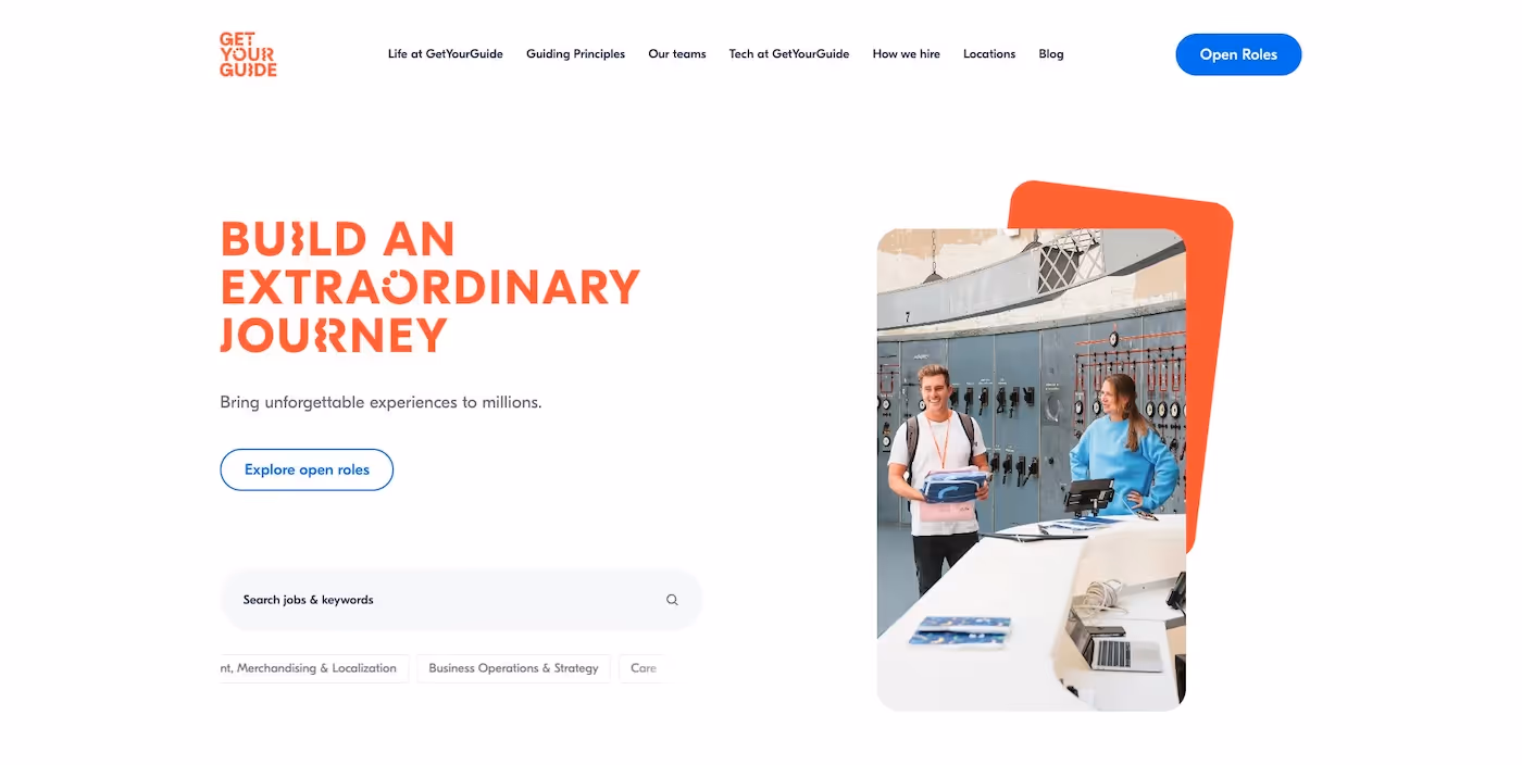 Screenshot of the official career page of GetYourGuide
