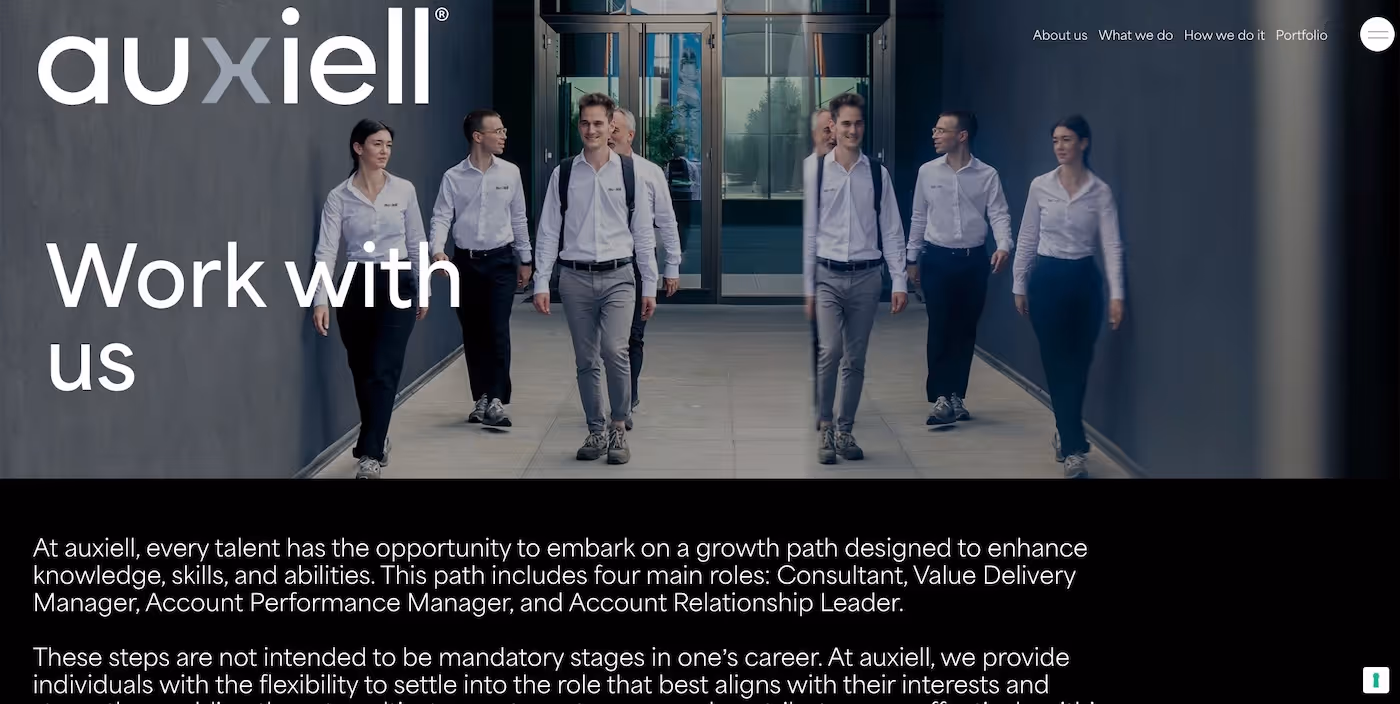 Screenshot of the official career page of auxiell