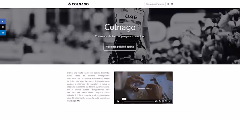 Screenshot of the official career page of Colnago