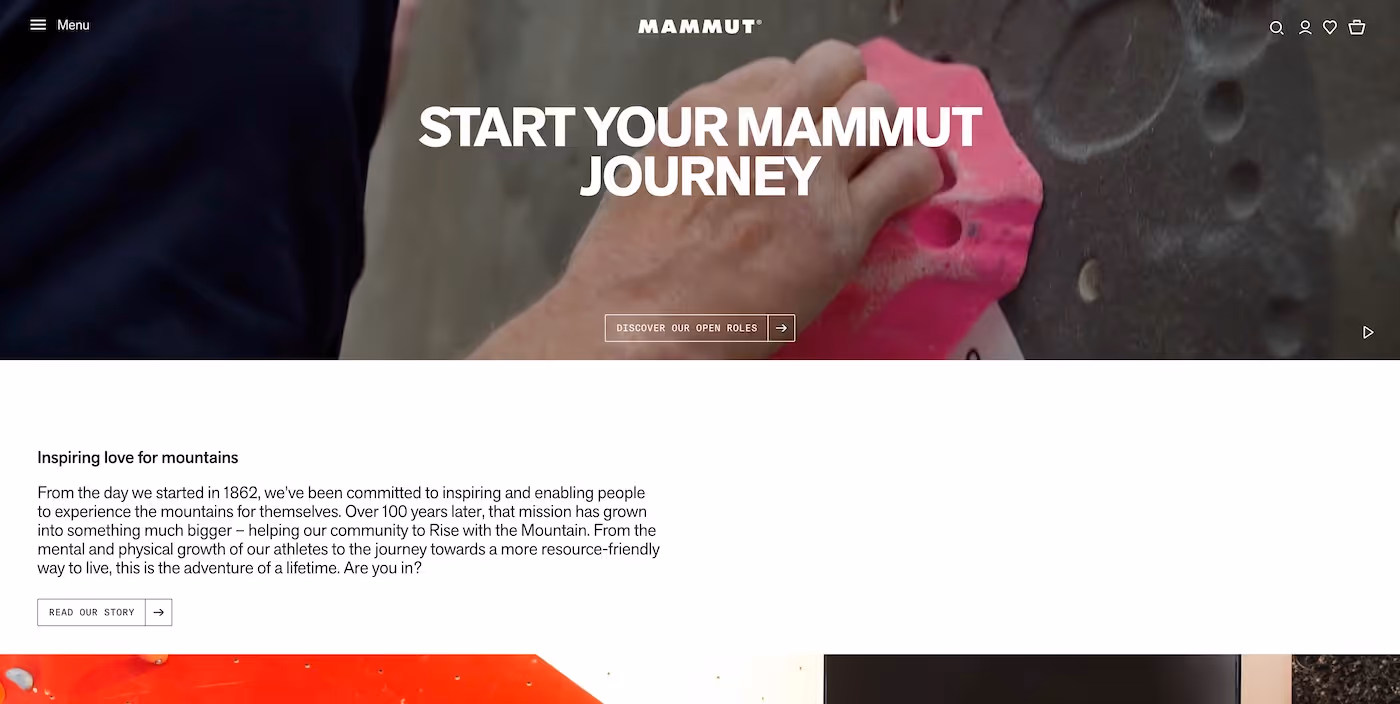 Screenshot of the official career page of Mammut