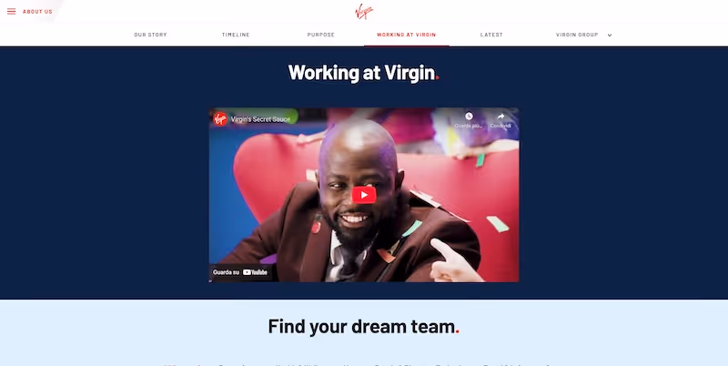 Screenshot of the official career page of Virgin