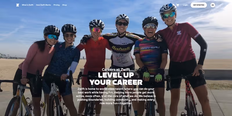 Screenshot of the official career page of Zwift