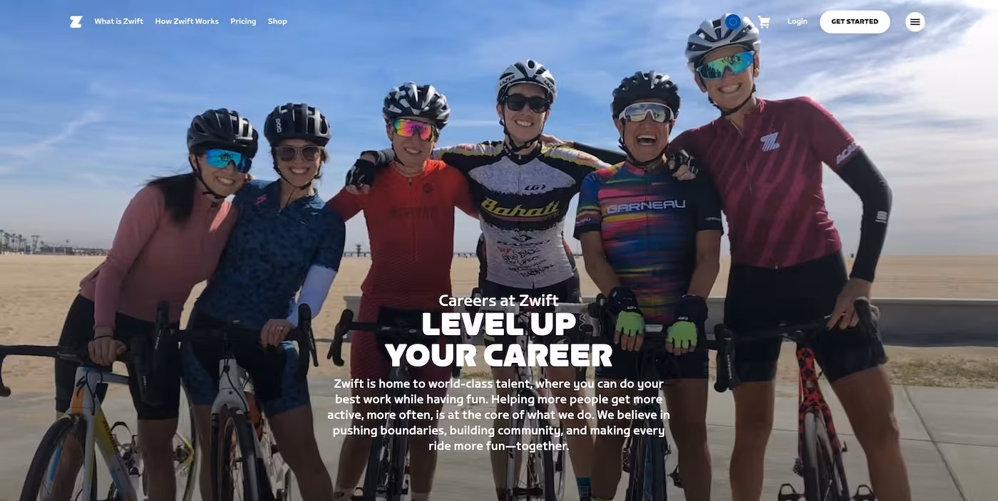 Screenshot of the official career page of Zwift