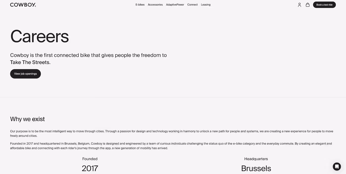 Screenshot of the official career page of Cowboy