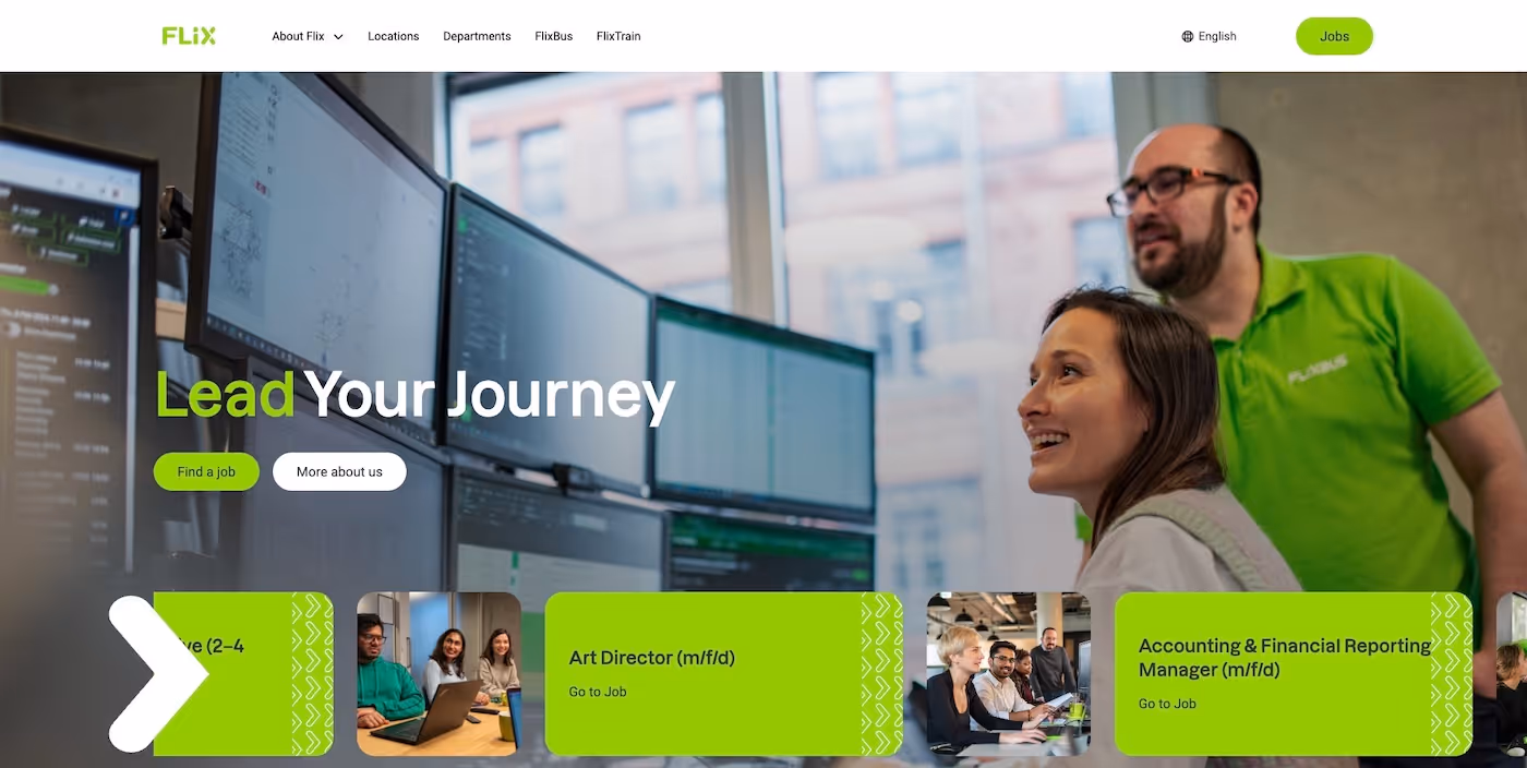 Screenshot of the official career page of Flix