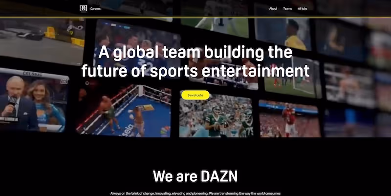 Screenshot of the official career page of DAZN