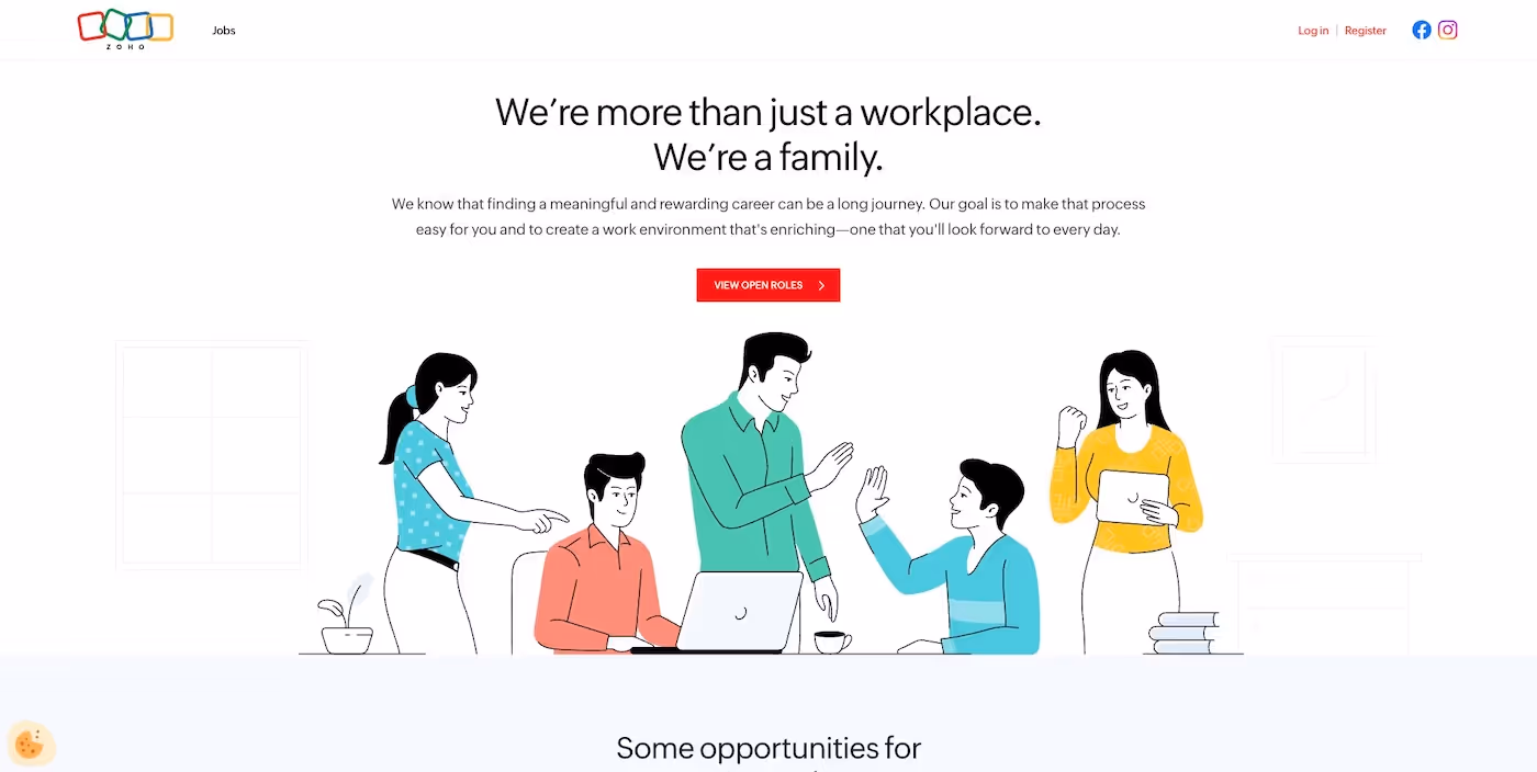Screenshot of the official career page of Zoho
