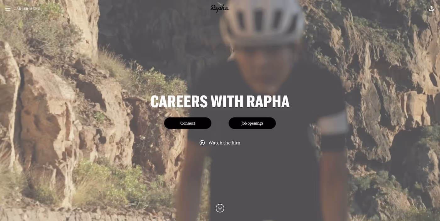Screenshot of the official career page of Rapha