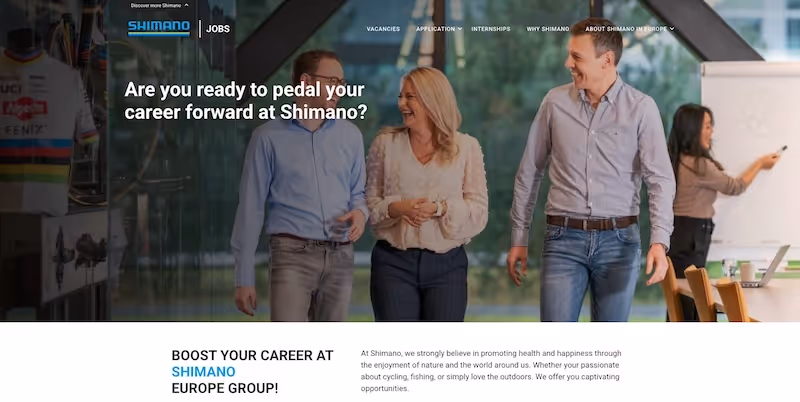 Screenshot of the official career page of Shimano