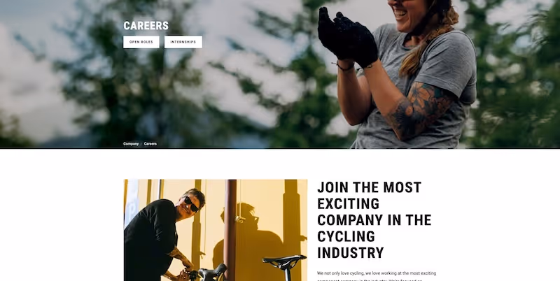 Screenshot of the official career page of SRAM