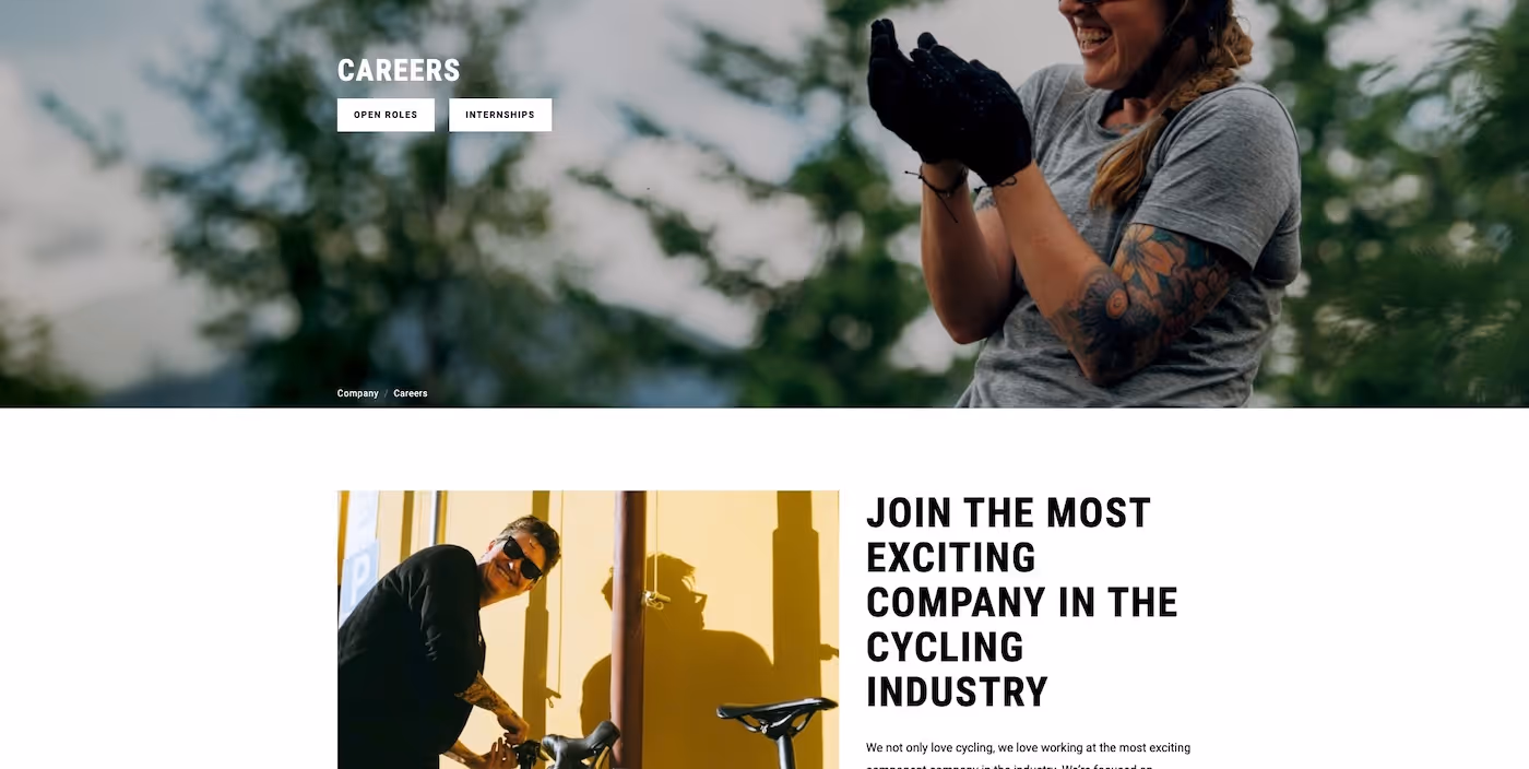 Screenshot of the official career page of SRAM