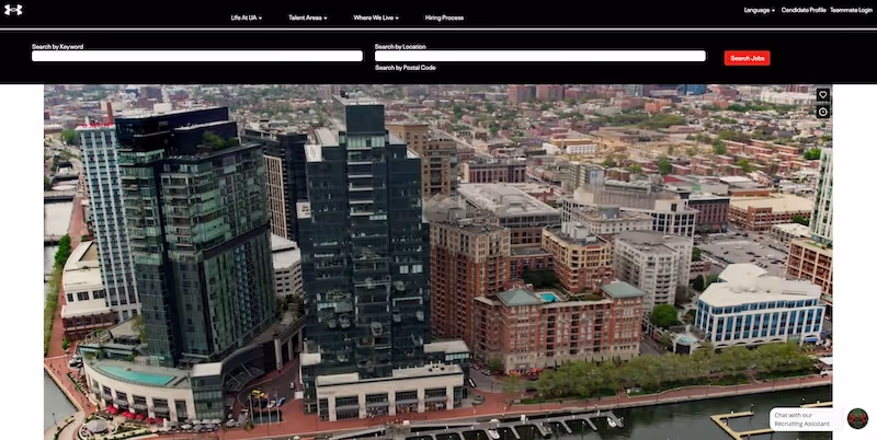 Screenshot of the official career page of Under Armour