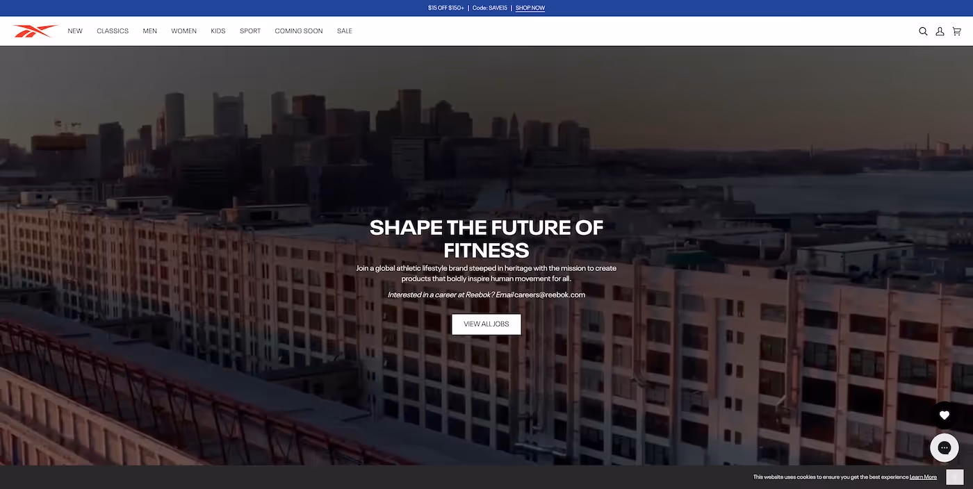 Screenshot of the official career page of Reebok