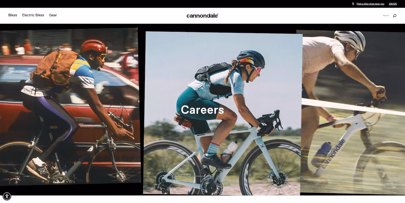 Screenshot of the official career page of Cannondale