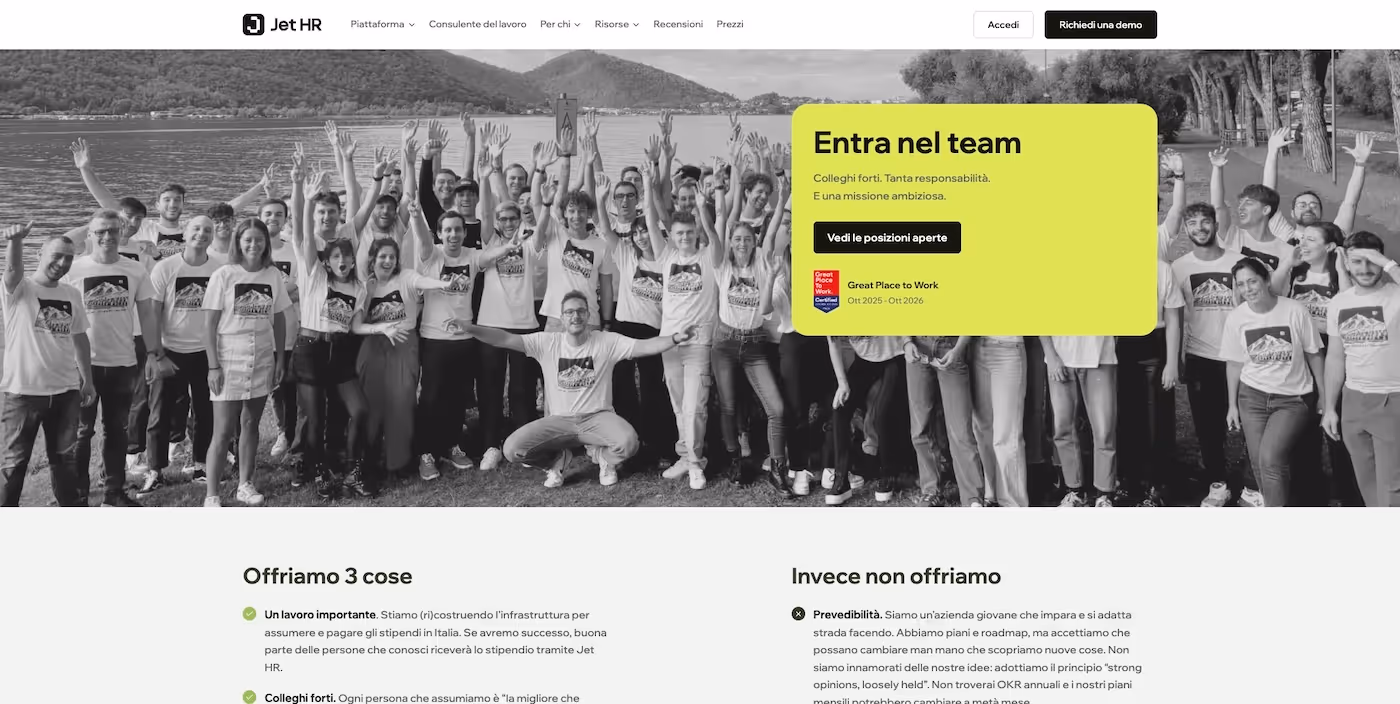 Screenshot of the official career page of Jet HR