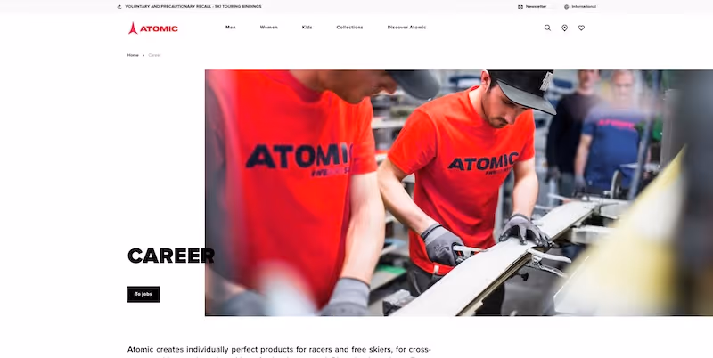 Screenshot of the official career page of Atomic