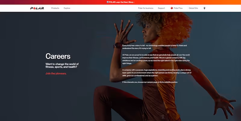 Screenshot of the official career page of Polar