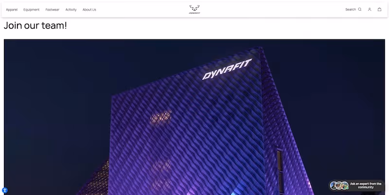 Screenshot of the official career page of Dynafit