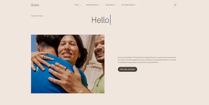 Screenshot of the official career page of Oura