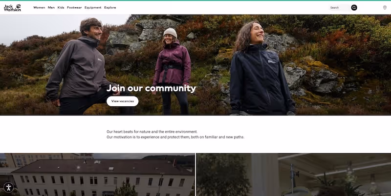 Screenshot of the official career page of Jack Wolfskin