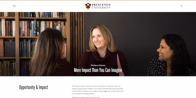 Screenshot of the official career page of Princeton University
