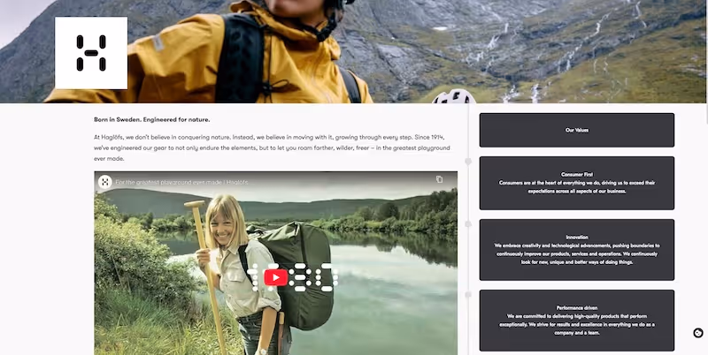 Screenshot of the official career page of Haglöfs