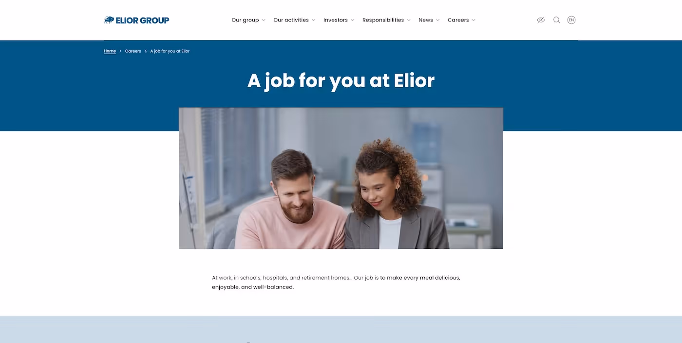 Screenshot of the official career page of Elior Group