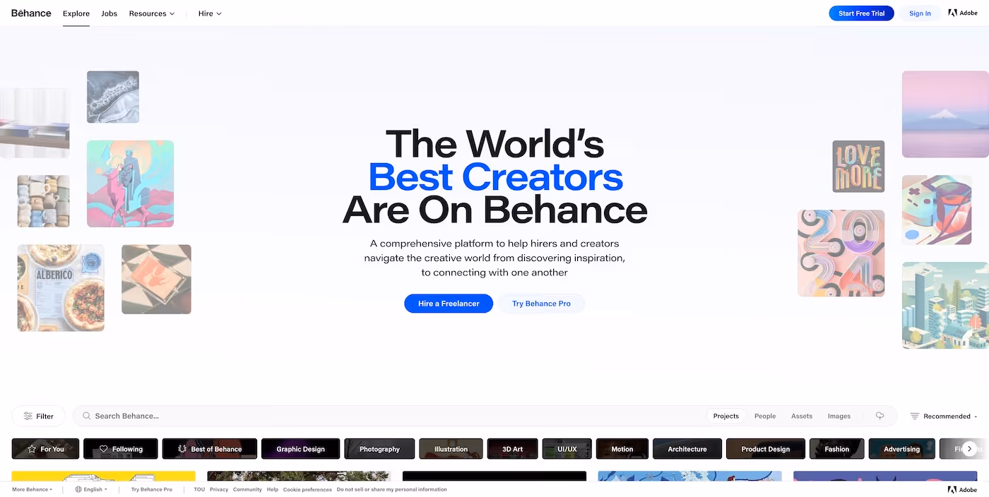 Screenshot of the official career page of Behance