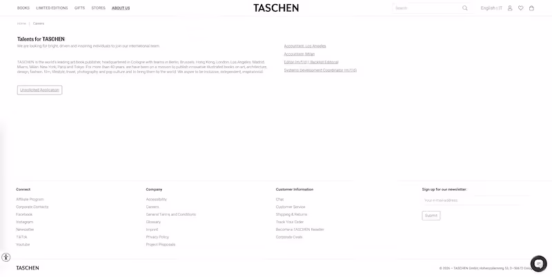Screenshot of the official career page of Taschen