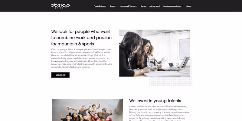 Screenshot of the official career page of Oberalp Group